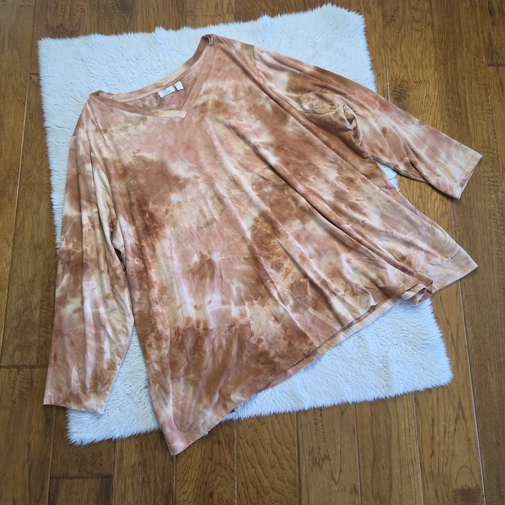 LOGO Lori Goldstein Blouse Shirt Women's Plus 5X Tie Dye Long Sleeve Pockets